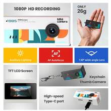 YAIUZGOO 迷你高清数码相机钥匙扣，可更换镜头，手动模式 - 轻松上传至移动设备，适合Vlog、旅行、聚会和学生生活（MECHA风格白色） - 迷你钥匙扣相机，拇指相机，1080P全高清复古数码相机，复古微型相机 - 完美的生日礼物 - 查看 7