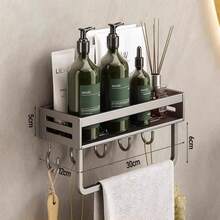 Estantería de almacenamiento para baño, estantería de almacenamiento para cocina, almacenamiento de pared de cocina, estantería de almacenamiento para balcón, adecuada para cocina, baño, inodoro, balcón, material de aleación de aluminio, resistente y duradero, a prueba de humedad y óxido, estantería de almacenamiento para botellas y frascos, ahorra espacio, dos métodos de instalación, estantería de almacenamiento sin taladro - A - Ver 15