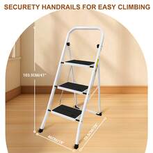 7Sevenjokers Foldable 3 Step Ladder With Handrails Wide Non-Slip Treads Portable White Steel Safety Step Stool For Household Kitchen Home DIY Projects. - 3 Steps - View 10