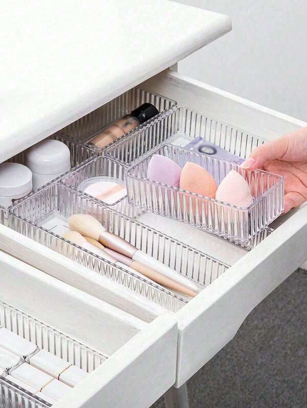 7/6pcs Transparent Drawer Style Storage Boxes, Makeup Organizer, Drawer Divider Tool, Bathroom Essentials, Bedroom Must-Have, Travel Essential, Back To School
