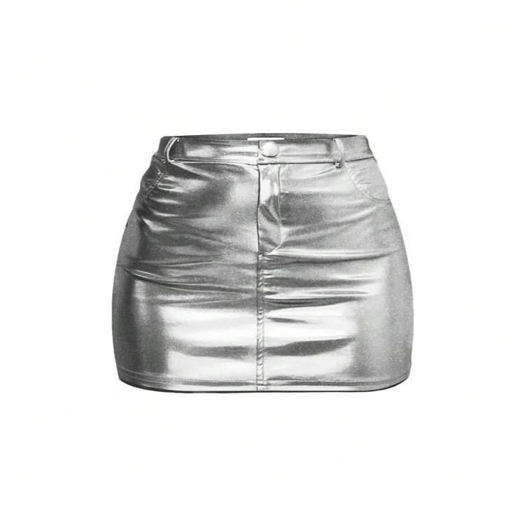 Mini Saia Curtinha Metalizada Feminina Com Elasticidade - Prateado - Visão 1