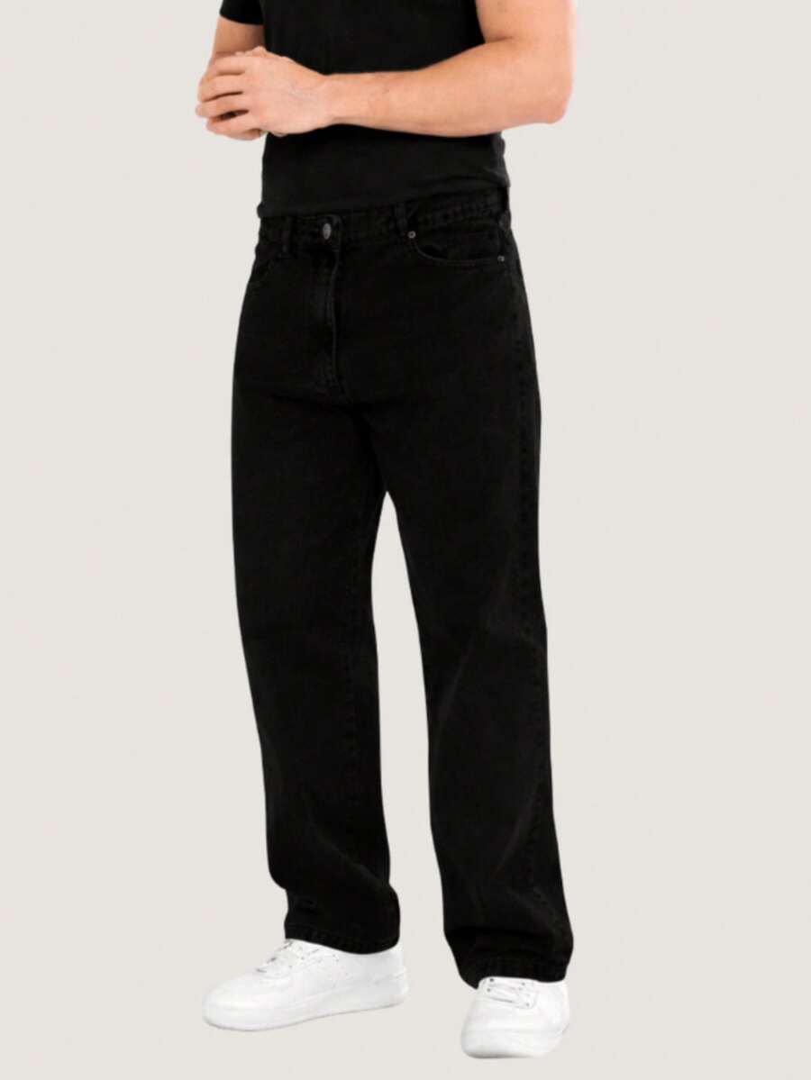 Balloon Pants, Men's Baggy Wide-Leg Jeans, Streetwear, Graphite Gray - 黑色的 - 查看 1