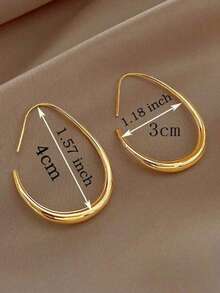 1pair Simple U-Shaped Hoop Earrings For Women Elliptical Large Earrings, Women's Minimalist Earrings, Personalized 1U1A - One Pair Of Gold - View 3