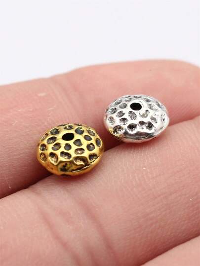 10pcs 10x10x5mm Hammered Round Spacer Beads With Small Hole For DIY Jewelry Making Bracelet Necklace Keychain Phone Chain Making Accessories Handmade Craft Making Findings