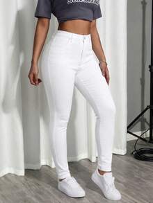 Women's Pocket Skinny Casual Jeans - White - View 4