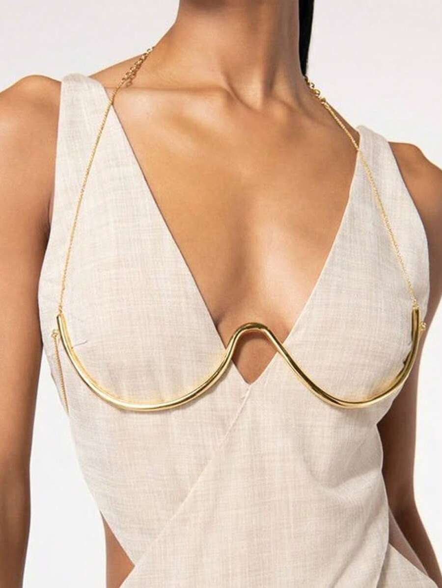 1件几何金属胸带，性感比基尼沙滩身体链，欧美风格 - 金色 - 查看 1