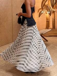 女士休闲波点百褶长裙，春夏款 - 白色 - 查看 5