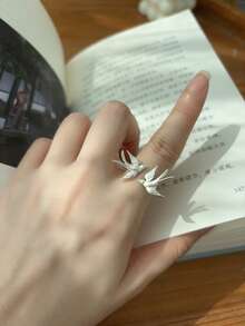 1pc Fashionable Swallow Design Open Ring, Suitable For Daily Wear - Silver - View 1