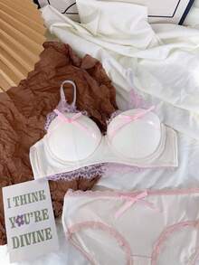 Belle Étoile 1PCS Pure And Cute Underwear Set, Women's Small Bust Gathering And Lifting Wireless Comfortable Lace Bra, Suitable For Daily Wear, Perfect For Giving To Besties, Friends, Or Lovers, The Most Sincere Gift - Bột trắng - Xem 5