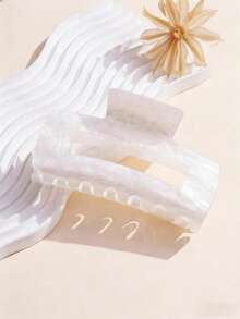 1 pièce Pince à cheveux carrée élégante et douce de haute qualité, texture ajourée, antidérapante, 10 cm, convient pour un usage quotidien et comme cadeau. Accessoire de cheveux d'été, pince de plage, vacances, voyage, festival, fête - Blanc - Voir 4
