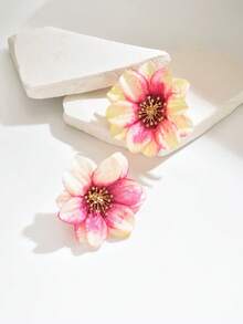1 paire de boucles d'oreilles pendantes élégantes et bohèmes de style plage, avec des orchidées, des fleurs de pêcher, des pivoines et des dendrobiums verts imprimés batik. Convient pour les fêtes, les vacances, les mariages et la photographie en tant que cadeau de bijoux. En raison de la fabrication artisanale, la couleur et la taille des pétales peuvent présenter de légères variations, veuillez le comprendre. - Multicolore - Voir 3
