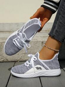 Giày thể thao mùa hè thoáng khí bằng lưới dành cho nữ, giày sneaker đế mềm nhẹ, giày chạy bộ dành cho học sinh. - Xám - Xem 5