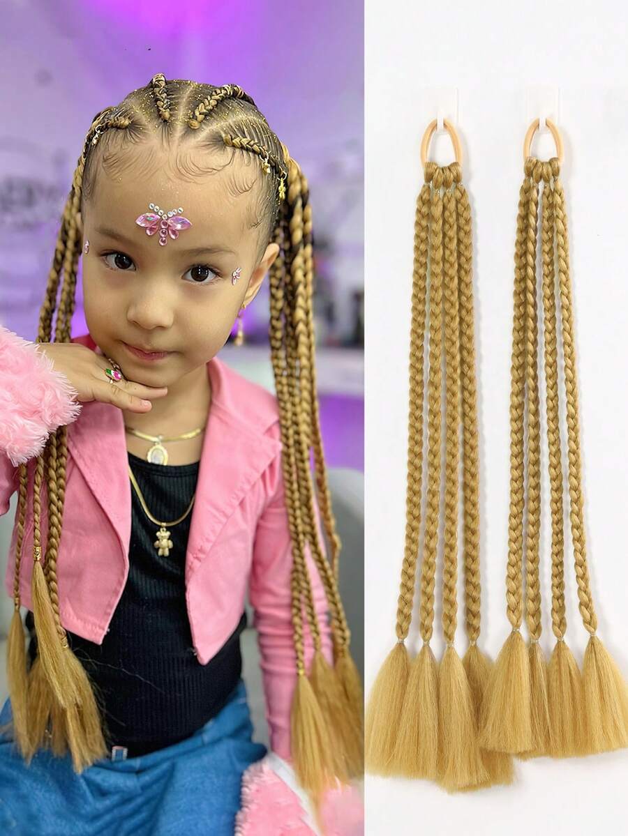 2 chiếc dây buộc tóc màu vàng mới cho bé gái, dây chun buộc tóc, phụ kiện tóc cho trẻ em, băng đô cài tóc, đồ trang trí tóc.