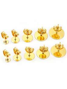 20pcs/Set Gold Stainless Steel Flat Earring Studs, Stainless Steel Earring Backs, Hypoallergenic DIY Earring Findings - Yellow Gold - View 4
