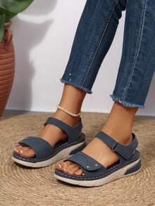 2025 New Summer Plus Size Casual Sandals For Women, Strap Peep Toe Comfortable Cross-Border Sandals - Navy Blue - View 2