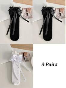 1/3 双春夏薄款过膝袜，芭蕾舞鞋款中筒袜，洛丽塔蝴蝶结袜，网眼镂空无跟长袜，蕾丝边直筒袜，心形图案袜 - 彩色 - 查看 38