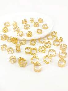 42个金属镂空简约时尚编织发圈，魅力发珠，带开口的个性化发饰 - 金色 - 查看 4