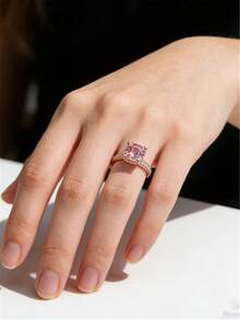 1枚女士时尚个性化戒指 - 镶嵌锆石精致珠宝 - 适合作为情人节、周年纪念日、生日等浪漫礼物送给女友、妻子 - 玫瑰金 - 查看 3