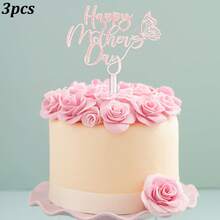 1 cái/3 cái Phụ kiện trang trí bánh hình bướm lấp lánh màu vàng và hồng, thích hợp cho Ngày của Mẹ và tiệc sinh nhật của mẹ. - nhiều màu - Xem 12