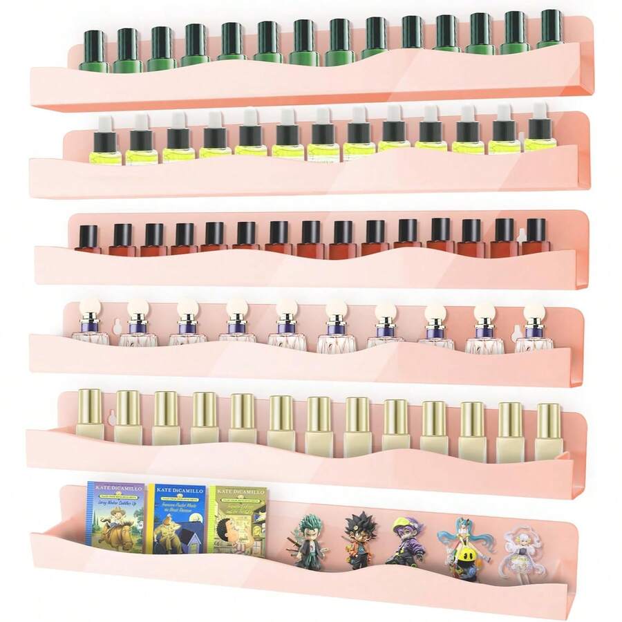 15-Inch Acrylic Wall-Mounted Nail Polish Storage Rack, Pink Nail Polish Holder With Removable Ends, Multi-Functional Organizer Suitable For Nail Salons, Bathrooms, Essential Oils And Cosmetics Display,Bedroom Room Decor,Back To School - View 1