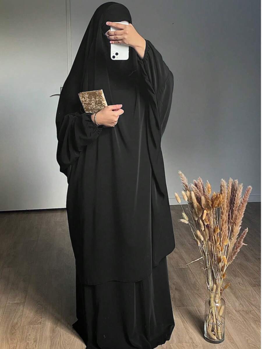 女款寬鬆長袖保守風阿巴雅,搭配分體式裙子,舒適日常與禮拜穿著 - 彩色 - 查看 1