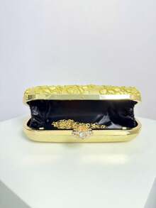 Luxury Design Women's Evening Clutch, Glamorous Vintage Box-Shaped Mini Handbag, Fashionable, Charming, Exquisite And Elegant, Suitable For Evening Occasions, Weddings, Themed Formal Parties, Balls, Celebrations, Birthday Gatherings. Detachable Chain Included, Perfectly Matched With Party Accessories, An Ideal Choice For Party Clutch. - Gold - View 6