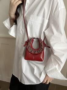 Mini Handbag, Fashion Lace Ruffle Crescent Moon Bag, Handheld Small Bag, Stylish Red Shoulder Small Bag - Red - View 3