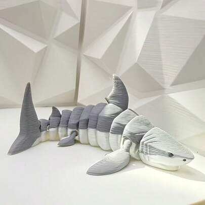 3D打印大白鲨雕像摆件，玩具饰品，多关节可动，可爱