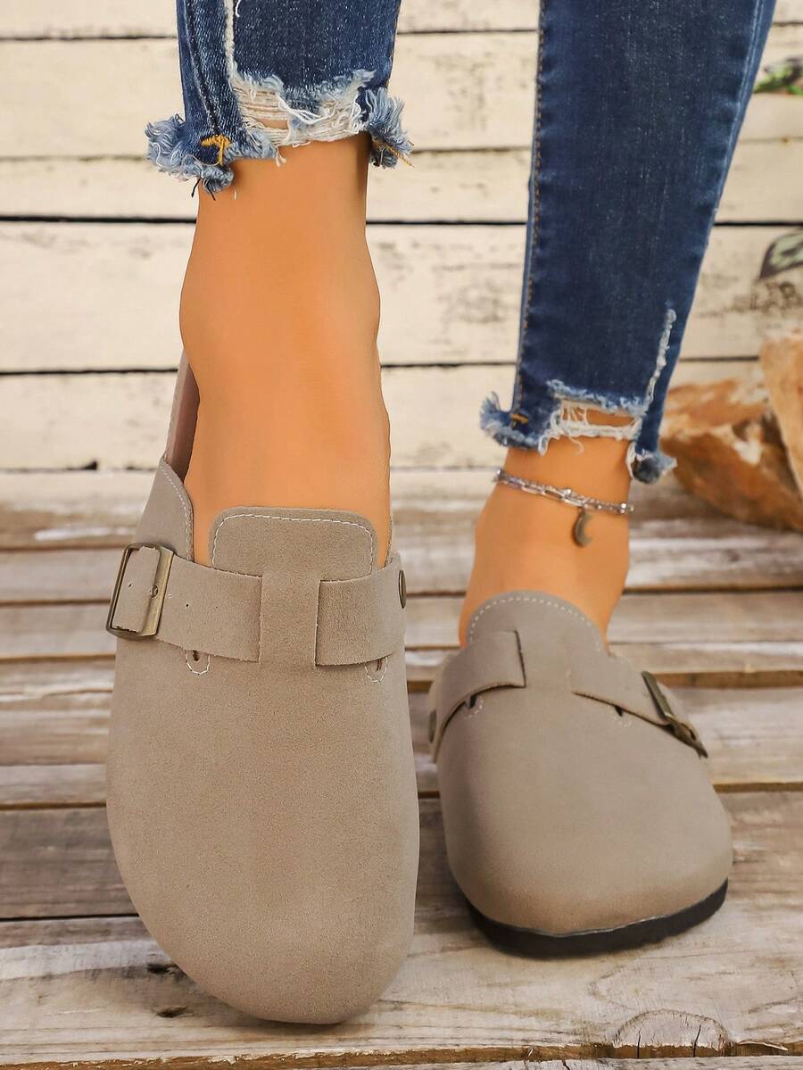 2026 Spring New Woven Slip-On Slippers For Women, Casual Backless Slippers With Buckle, Versatile - Khaki - View 1