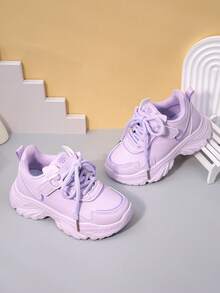 Giày thể thao da cho bé gái, giày sneaker đế dày mới cho trẻ em mùa xuân/hè, giày chạy bộ đế mềm chống trượt cho trẻ lớn, giày casual thời trang dán khóa, giày dép học sinh. - Màu tím - Xem 7