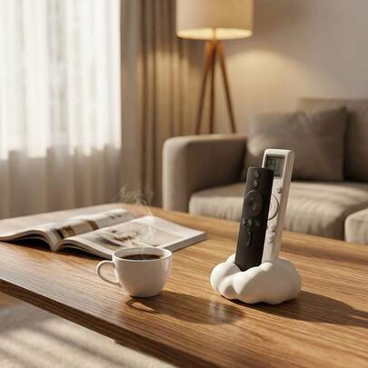 1pc Cute Cloud Shaped Remote Control Holder - Black & White Modern Design, Dual Slot Cloud Base, 3D Printed Desktop Storage Decor, Ins Style Home Accessory
