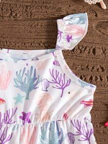 Baby Girls' Summer Underwater Animal Print, Striped & Solid Color Flutter Sleeve 3-Piece Romper Set, Sporty Outdoor - Mauve Purple - View 6