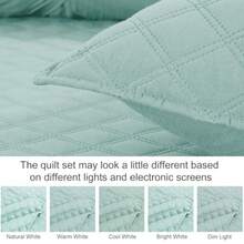 Soft Quilt Set King Size 3 Pieces Lightweight Quilts Aqua Bedspreads Coverlets Bedding Set for All Seasons Grid Pattern - Cuadrícula Aqua - Ver 7