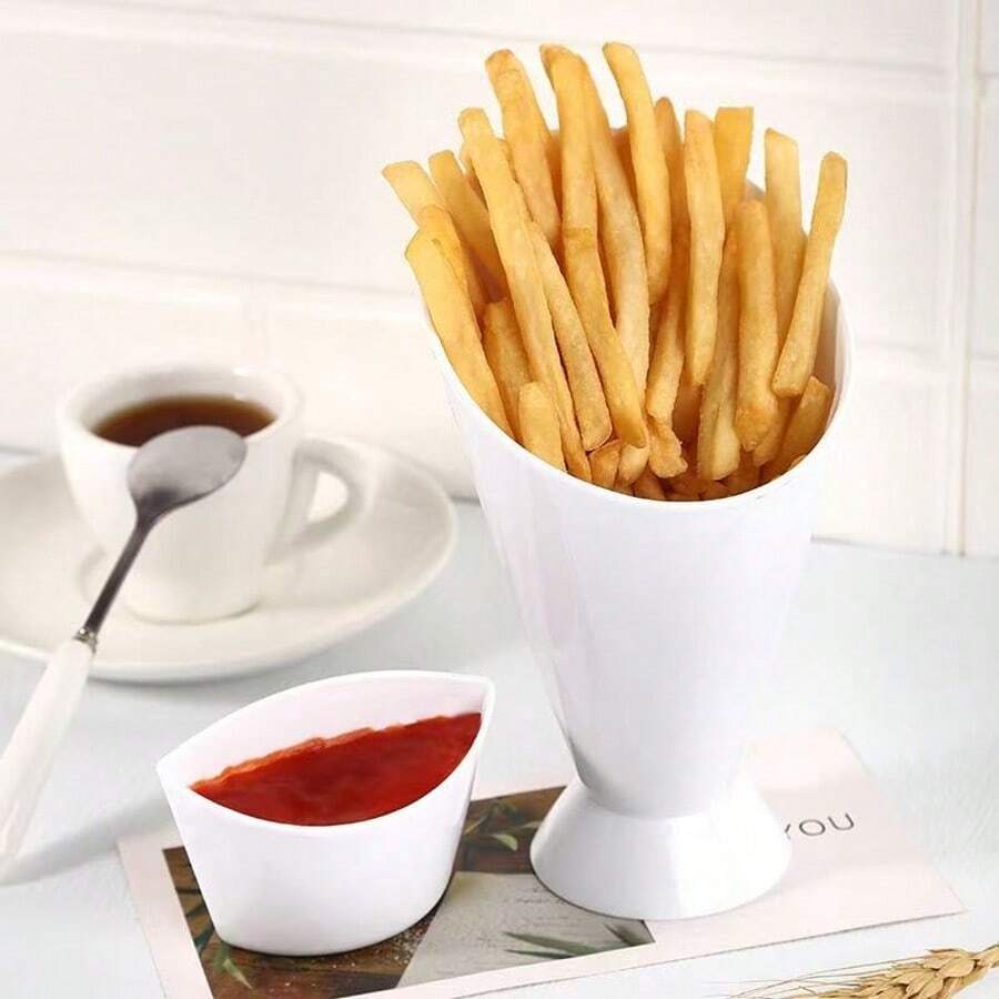 1pc Multi-Function PP Salad Cup, Portable Dipping Sauce Cup, Fries Cup, Vegetable Snack Cup, Slanted Cup - C - View 1