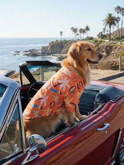 夏季狗狗休闲衬衫 - 透气轻便的狗狗夏季服装，适合小型、中型和大型犬，全印花狗狗服装