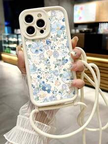 花卉图案极简主义凹槽米色斜挎挂绳，兼容 17/17 Pro、16/15、XR、16 Pro Max、7P、8P、P12 Pro Max、P13 Pro Max、P14 Pro Max、P13、P14、P11、P12、P14、XS/XS Max/7/8、GES2、A03s、A03 Core、A04、A12、A13、A14、A21s、A22、A23、A24、A32、A33、A34、A5、A51、A52、A53、A54，可爱时尚加厚手机壳 - 彩色 - 查看 1