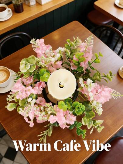 10pcs Artificial Eucalyptus Candle Holders And Wreaths, Bohemian Style Floral Decor, Farmhouse Style Party Table Center Pieces, Country Wedding Holiday Centerpieces, Ideal For Dining Table Decoration