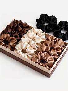 28 件套缎面发圈套装 - 摩卡色系发圈 | 黑色、摩卡棕、米色及大地色系 | 女士百搭发饰 - 彩色 - 查看 2