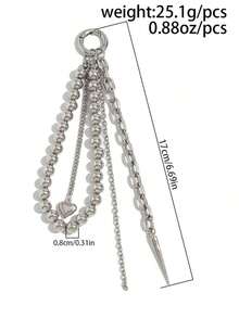 Elegant Metal Faux Pearl Beaded Keychain Heart Shape Tassel Decoration Pendant Jewelry Bead Bag Chain Gifts Phone Accessories Gifts For Women Personalised Gifts Funny Gifts Gifts For Men Men Gifts Gifts For Boyfriend Phone Charm ZI83 - 銀色 - 查看 6