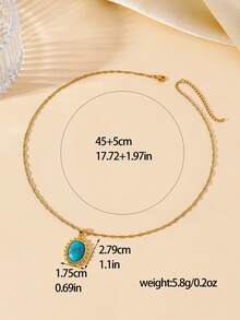 1pc Vintage Tiger Eye Gemstone Pendant Copper Necklace, Oval Sunburst Heart Rhinestone Plated Gold Stainless Steel Chain, Suitable For Women's Daily And Festival Wear Or Jewelry Gift - Gold + Royal Blue - View 5
