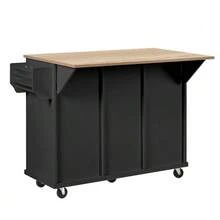 Kitchen Island With Wheels, Extendable Dining Area, Kitchen Island With Waste Bin And Drawers, Mobile Kitchen Island Ideal For Kitchen And Dining Room (White) - Black - View 10