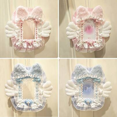 1 chiếc hộp đựng thẻ ảnh ren dễ thương mới, có dây treo trang trí, hình cánh thiên thần, nơ, trái tim, làm thủ công DIY, hình nhân vật hoạt hình 2D, anime, game, mặt dây chuyền, bộ sưu tập dành cho người hâm mộ thần tượng, hộp đựng thẻ ảnh 3 inch, hộp đựng thẻ trong suốt kiểu Lolita.