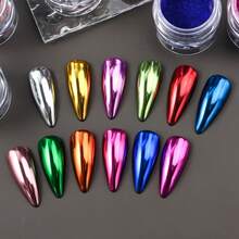 Y2K Nail Art Powder Kit, 12 Colors With 12 Cleaning Swabs, Holographic Metallic Mirror Effect Powder, Nail Art Gel Polishing Decorative Resin Craft Nail Salon Home Use - Multicolor - View 9