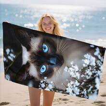 1pc Cat Print Beach Towel, Soft Comfortable Lightweight Beach Towel, Suitable For Travel, Swimming, Diving, Surfing, Yoga, Camping, Beach Accessories - SSTJ11863 - View 1