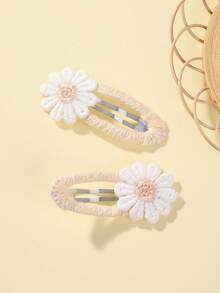 2pcs Plain Hair Clips With Single Flower Design, Full Coverage Hair Edge Clip For Children - Multicolor - View 5