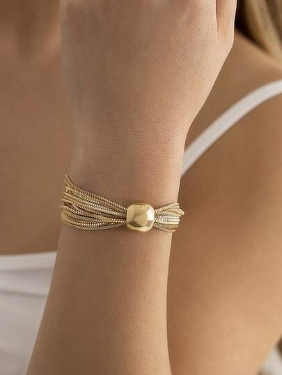 1pc Geometric Sphere Multi-Layer Chain Bracelet, Exaggerated Punk Vintage Style Accessory, Elegant Women's Bracelet, Minimalist For Daily, Party, Casual, Concert/Festival, Nightclub, Cute Luxurious Metal/Metallic Finish Bracelet (The Surface May Have Occasional Friction Scratches And Unevenness, Please Understand)