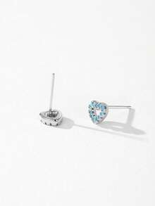 1对925纯银时尚镂空心形绿松石耳环，浪漫周年纪念礼物 - 銀色 - 查看 5