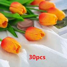 10支装高级仿真花，逼真触感郁金香花束，适用于婚礼、房间、家居、酒店、派对、活动、情人节、新年礼物 - 橘色 - 查看 10