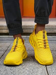 Men's Athletic Yellow Shoes With Hollow EVA Sole Lightweight Sport Sneakers For Running Fitness And Urban Street Style - Màu vàng - Xem 4