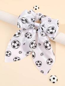 1pc Football Print Hair Scrunchie, Women's Black & White Satin Alligator Clip World Cup Cheer Hair Accessory, Sports Style Hair Tie Travel Accessories Ponytail Holders Hair Elastics Hair Rubber Bands Hair Rope Elastic Hair Tie - Black and White - View 7
